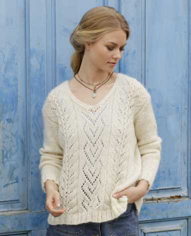 Free knitting pattern for a lace pullover.