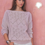 Free Knitting Pattern for a Lace Emilie Sweater in Phildar. Stylish lace sweater knitting pattern with diamond lace design..