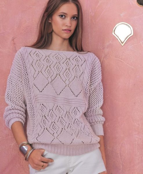 Free Knitting Pattern for a Lace Emilie Sweater in Phildar