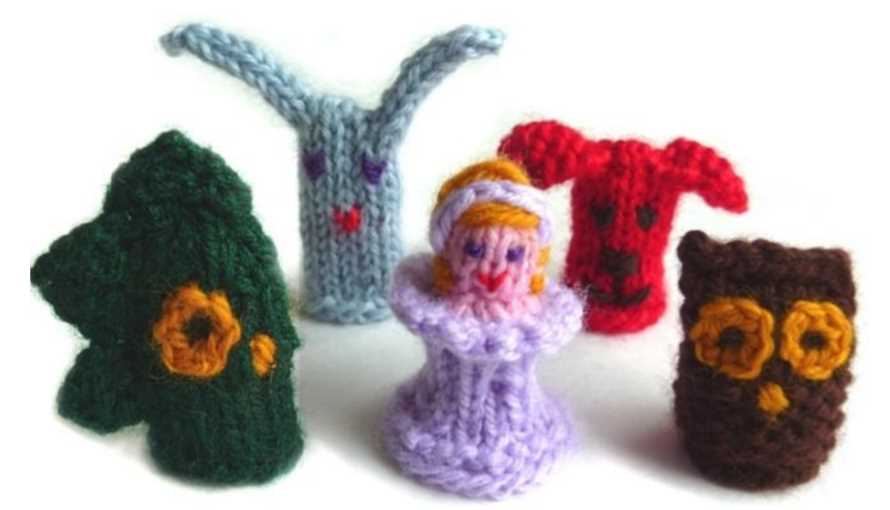 Free Knitting Patterns for Finger Puppets: Bunny, Puppy, Dinosaur, Princess, and Owl