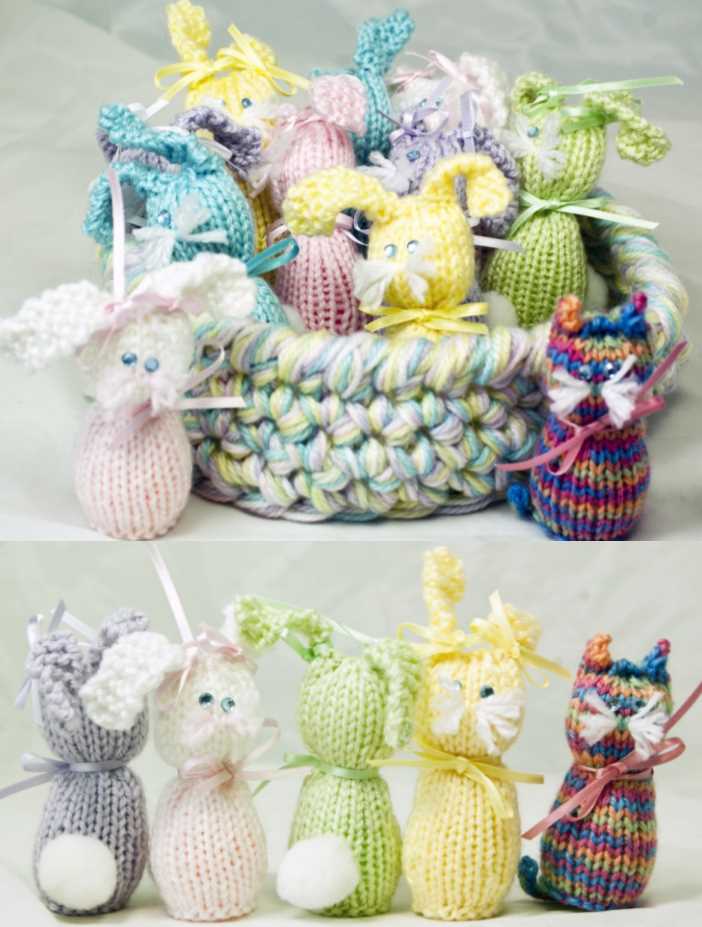 Free Toy Knitting Pattern for Bunnies & Kitties With Tray