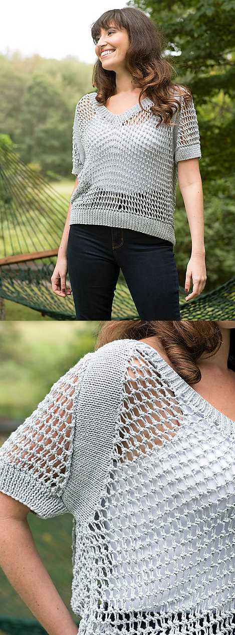 free knirrint pattern for a ladies mesh tee, stylish Summer top to knit.