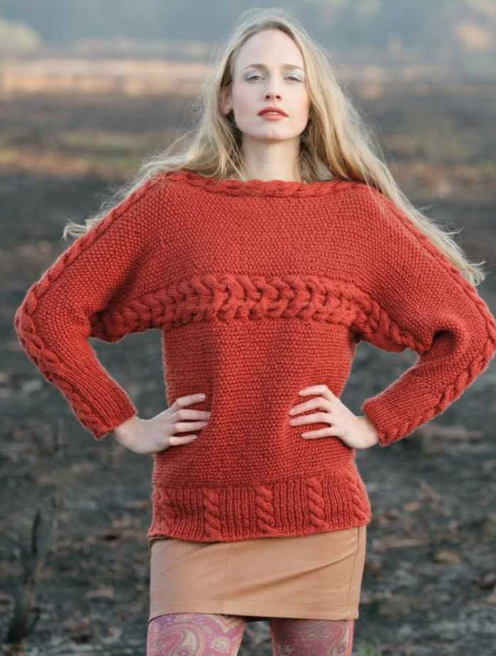 Free Knitting Pattern for Cabled Renee Pullover.