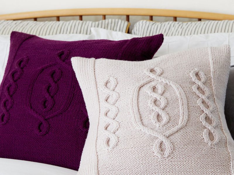Free Knitting Pattern for a Cabled Hygge Chic Knit Pillow