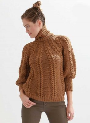 Free Knitting Pattern for a Cabled Turtleneck Sweater - Knitting Bee