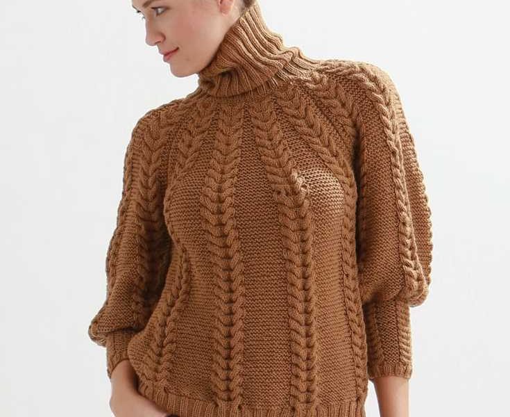 Free Knitting Pattern for a Cabled Turtleneck Sweater
