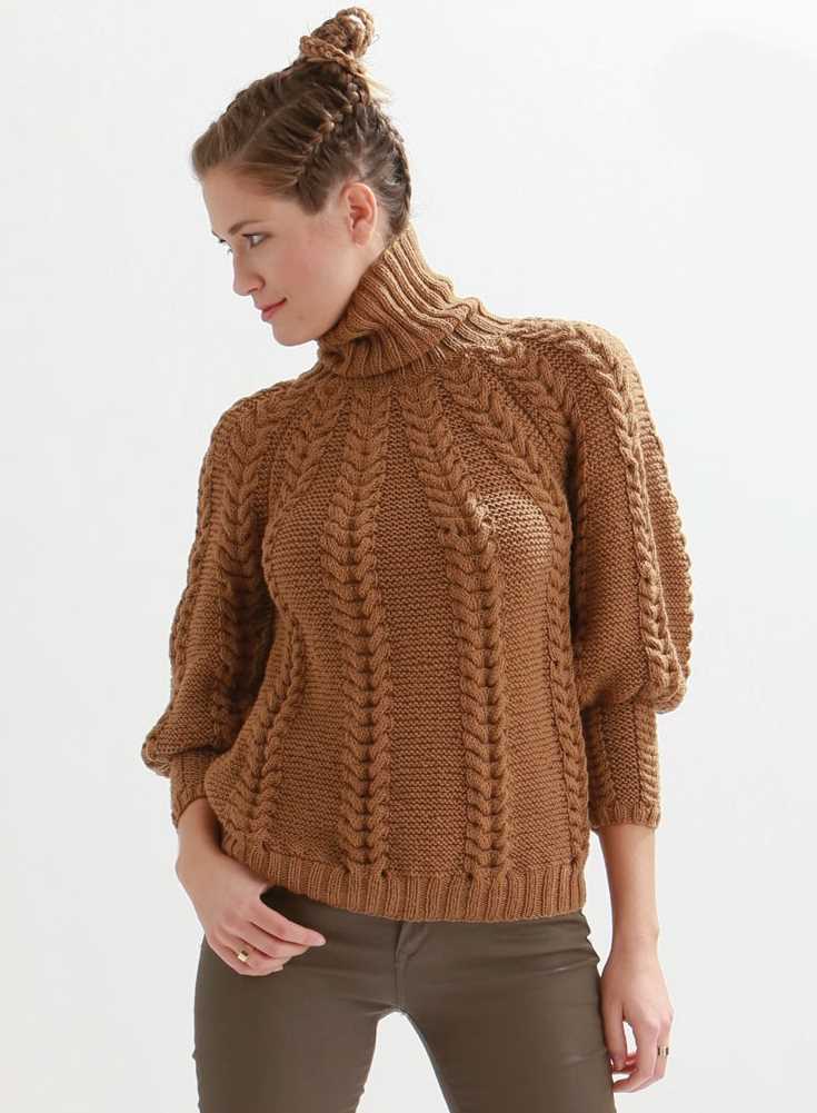 Free Knitting Pattern for a Cabled Turtleneck Sweater