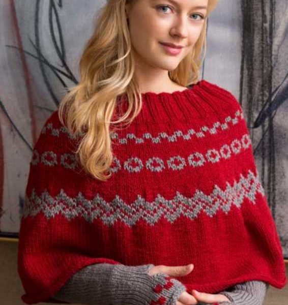 Free Knitting Pattern for a Fair Isle Poncho & Arm Warmers