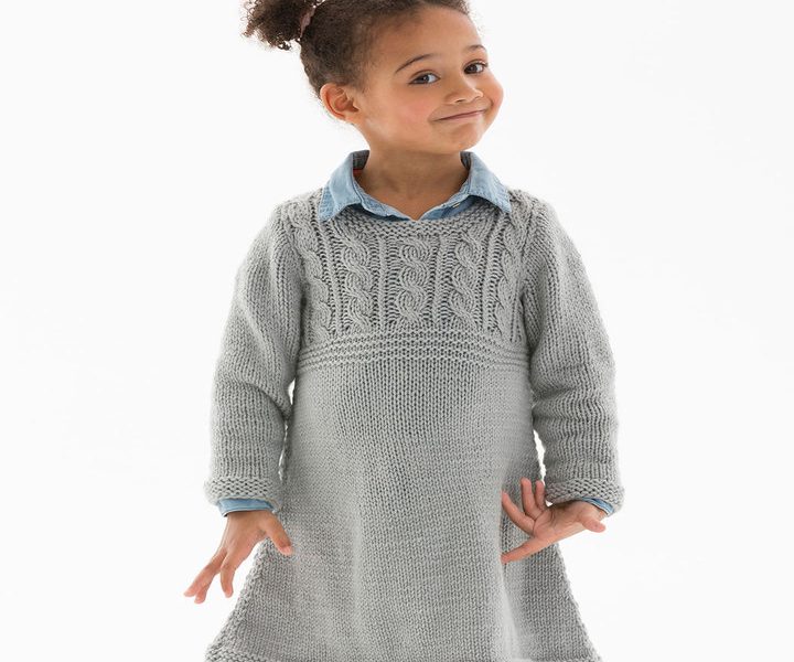 Free Knitting Pattern for a Girl’s Cable Sweater Dress