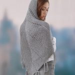 Free Knitting Pattern for a Hoodie Shawl, easy shawl knitting pattern. Truangular shawl with fringing and hood.