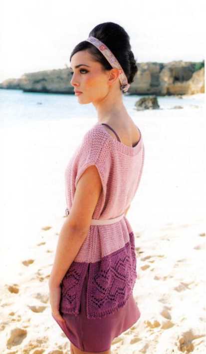Free Knitting Pattern for a Lace Tunic Tippi. Two toned garter stitch tunic with lace edge.