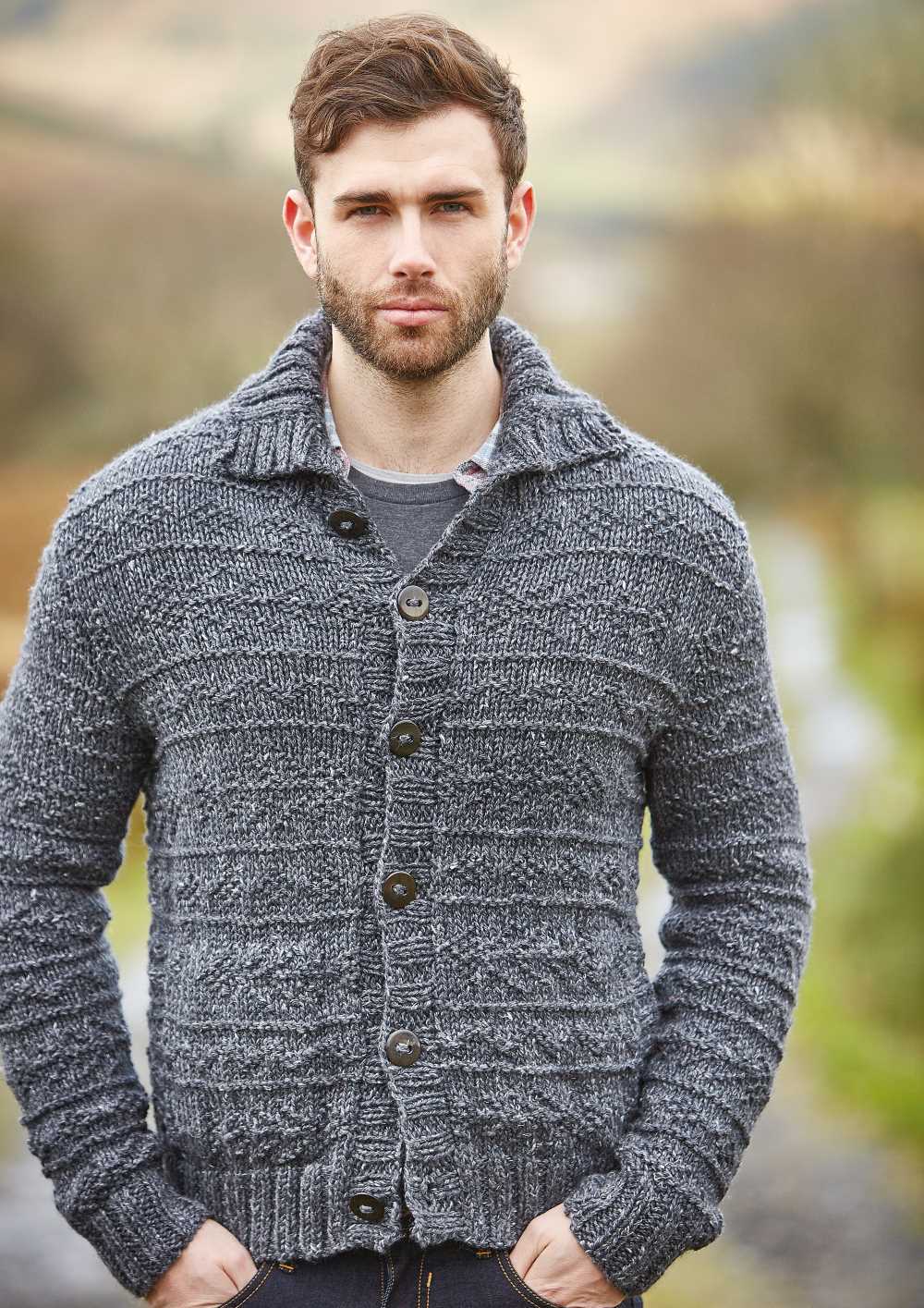 Free Knitting Pattern for a Men's Textured Cardigan Fell