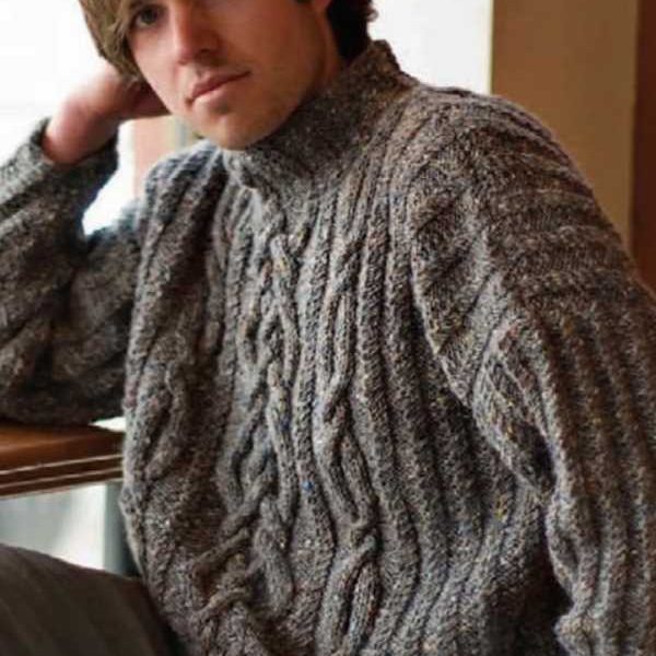 Free Knitting Pattern for a Rhapsody In Tweed Cable Sweater