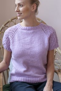 Free Knitting Pattern for a Short Sleeved Sweater with Lace Detail