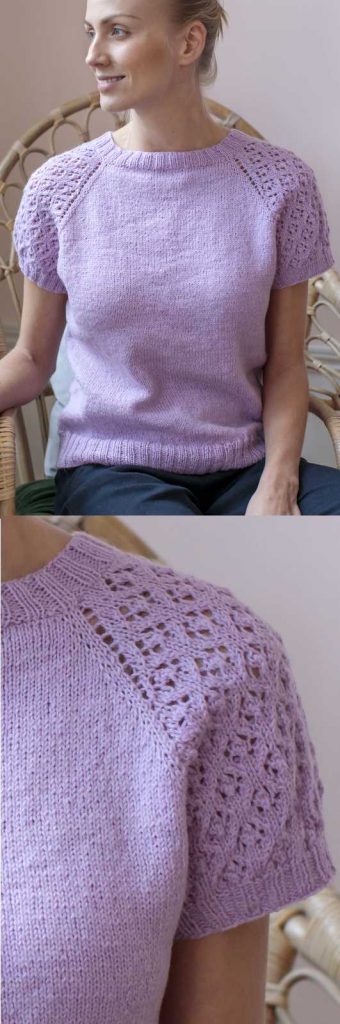Free Knitting Pattern for a Short Sleeved Sweater with Lace Detail