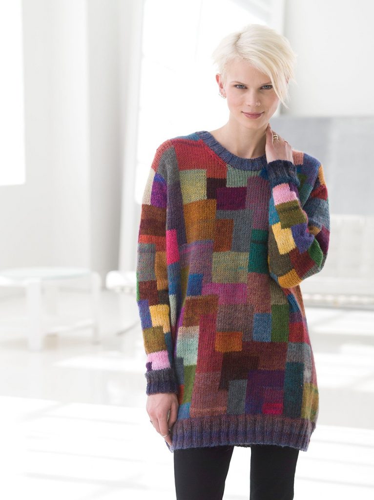 Free knitting pattern for a modern color block sweater dress