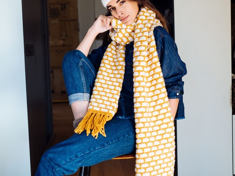 Free Knitting Pattern for a Brick Stitch Scarf and Hat Set