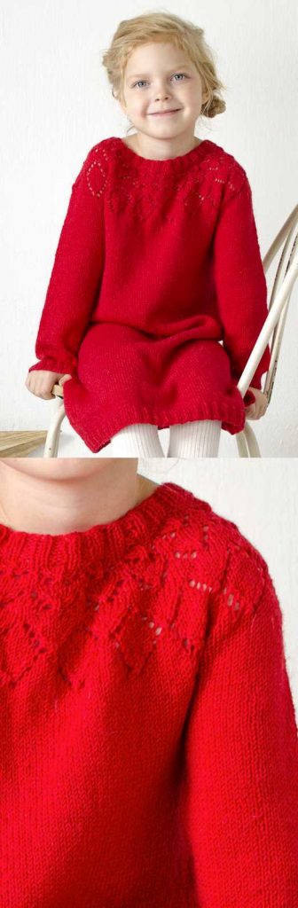 Free Knitting Pattern for a Girl's Lace Yoke Dress