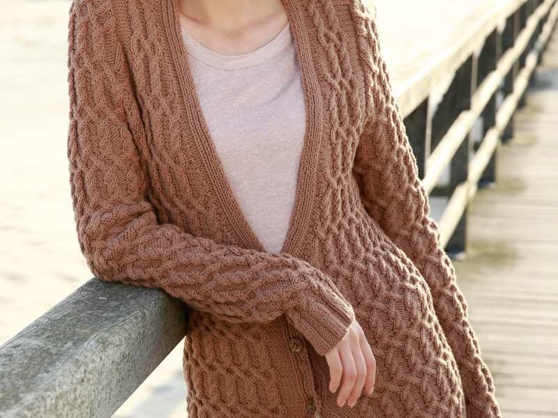 Free Knitting Pattern for a Long All Over Cable Cardigan