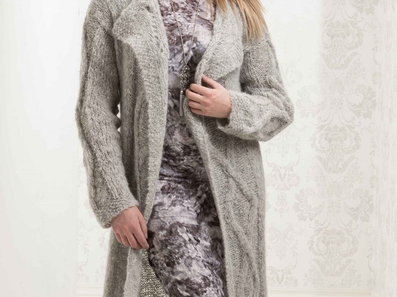 Free Knitting Pattern for a Long Cabled Alpaca Cardigan
