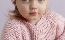Free Knitting Pattern for a Strawberry Pink Sideways Baby Cardigan and Hat