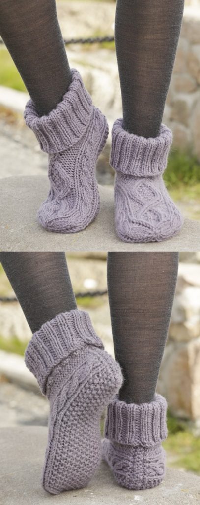 Free slipper knitting pattern with cables