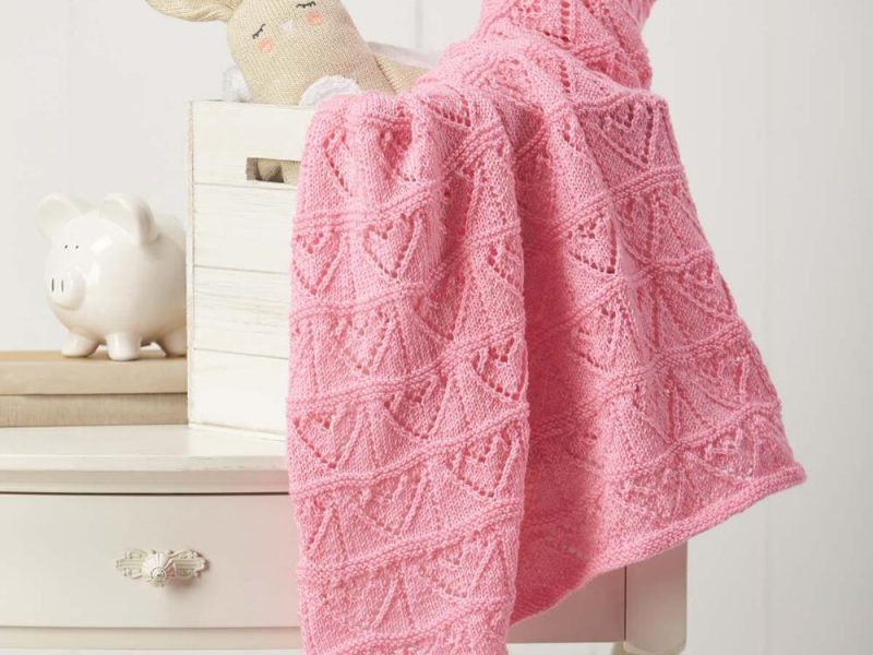 Free Baby Knitting Pattern for an Heart Themed Lace Baby Blanket