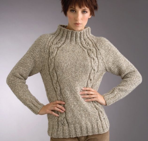Free Knitting Pattern for Raglan Eyelet Cable Sweater
