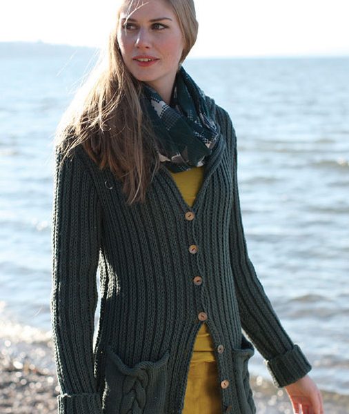 Free Knitting Pattern for Ribbed Cardigan with Pockets