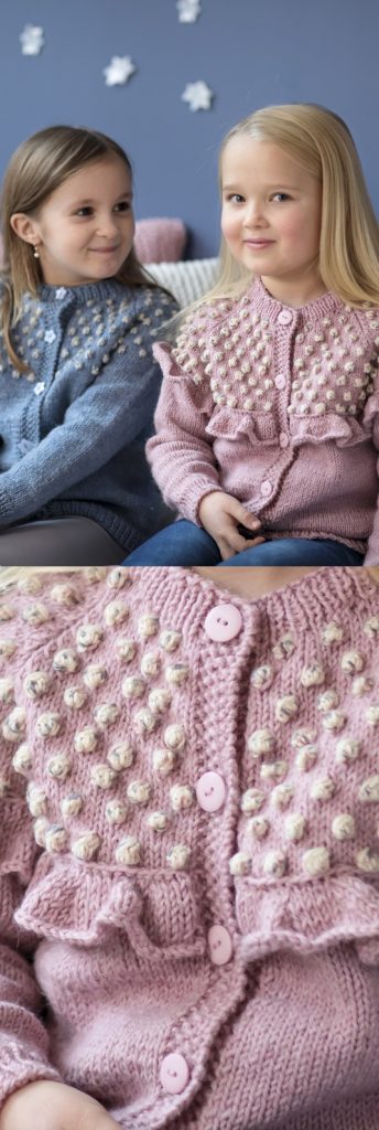 Free Knitting Pattern for a Bobble Yoke Girl's Cardigan