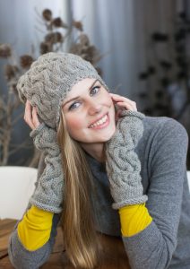 Free Knitting Pattern for a Cabled Hat and Wrist-warmers
