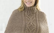 Free Knitting Pattern for a Cabled Poncho with Polo Neck