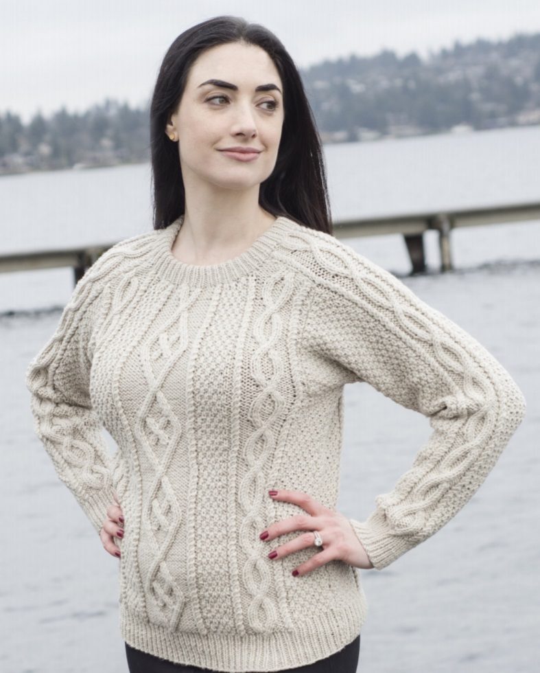 Free Knitting Pattern for a Cabled Sehome Pullover. Aran cabled ladies sweater to knit..
