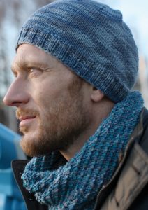 Free Knitting Pattern for a Men's Hat and Infinity Scarf