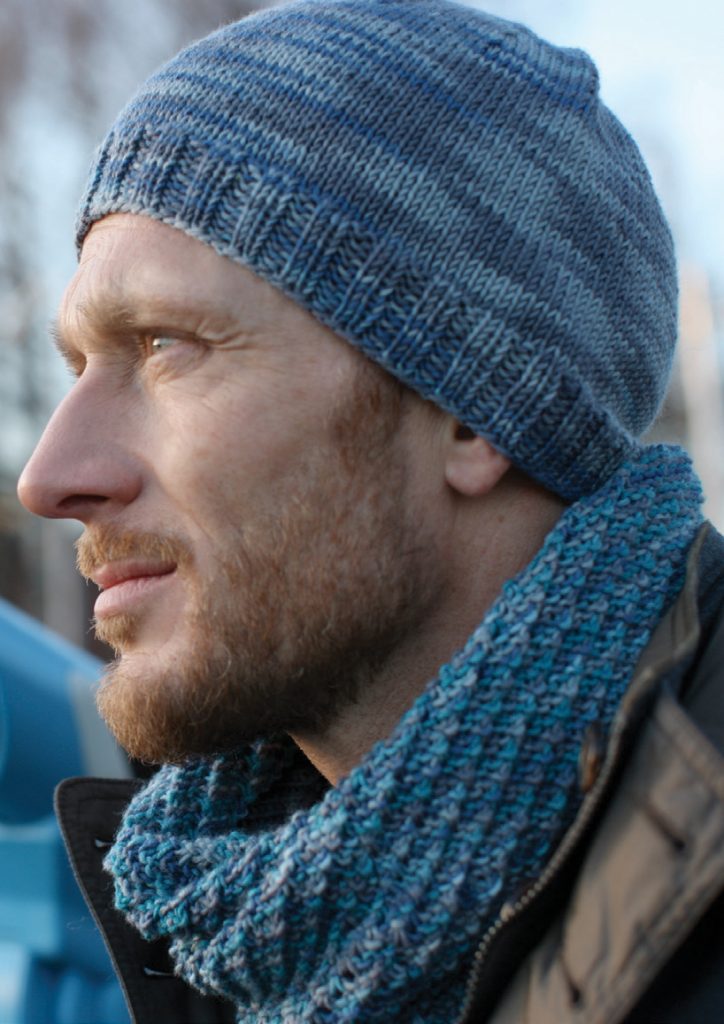 Free Knitting Pattern for a Men's Hat and Infinity Scarf