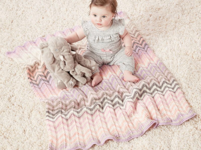 Free Knitting Pattern for a Shaded Chevrons Knit Baby Blanket