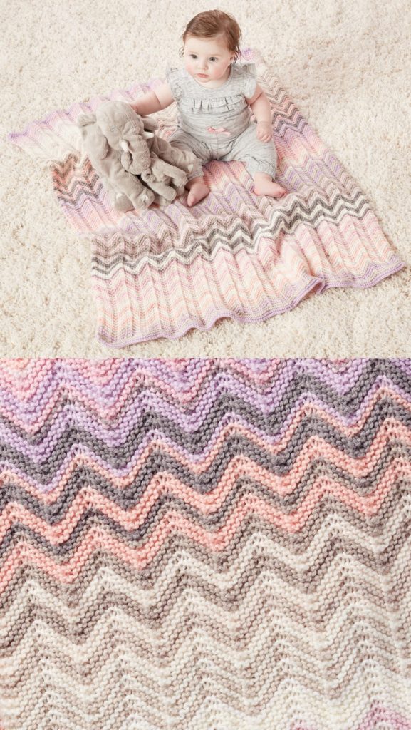 Free Knitting Pattern for a Shaded Chevrons Knit Baby Blanket
