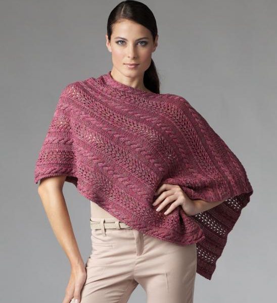 Free Knitting Pattern for a Shale Lace and Cable Poncho