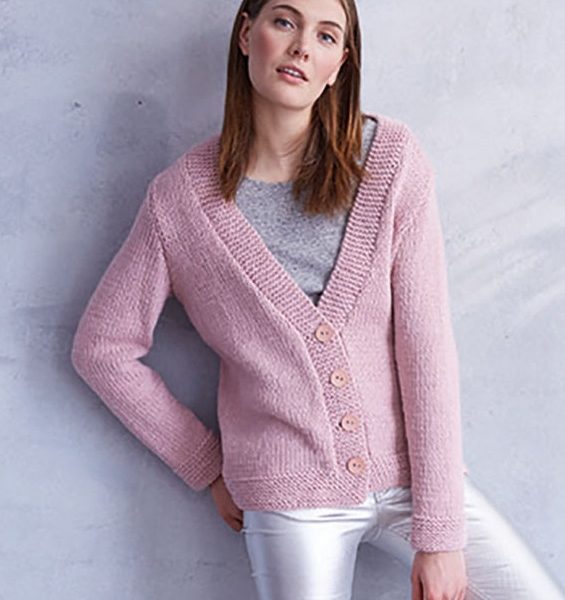 Free Knitting Pattern for an Easy V-Neck Jacket