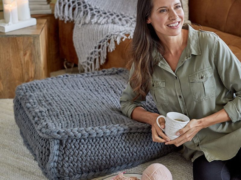 Free Knitting Pattern for an Extra Seating Floor Pillow