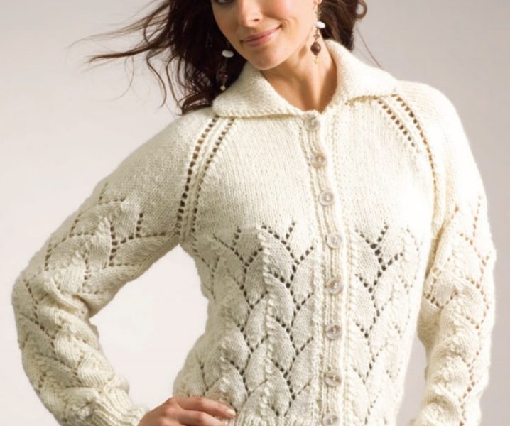 Free Knitting Pattern for an Eyelet and Lace Cardigan by Patons