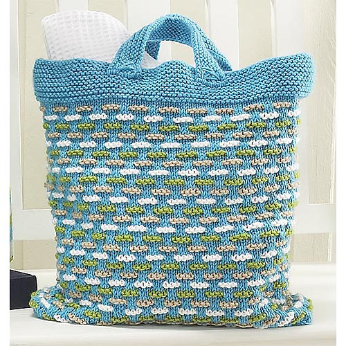 Free knitting pattern fir a colorful basket weave tote bag