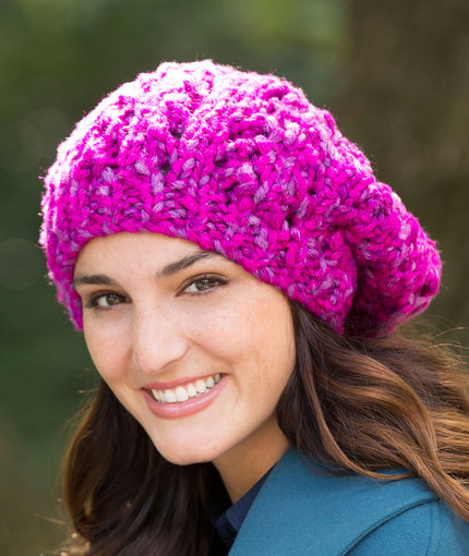 Knit slouchy hat pattern bulky yarn with lace stitch