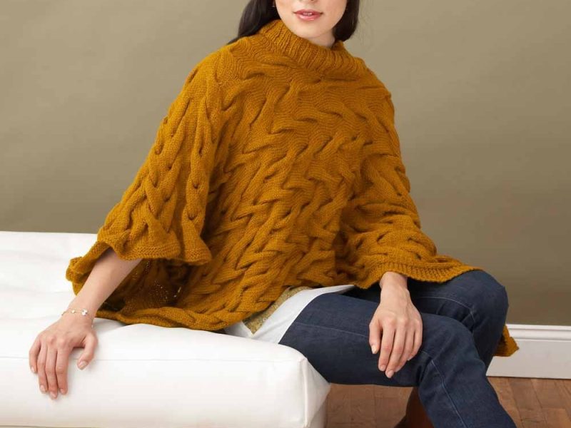 Free Knitting Pattern for a Broken Cables Poncho