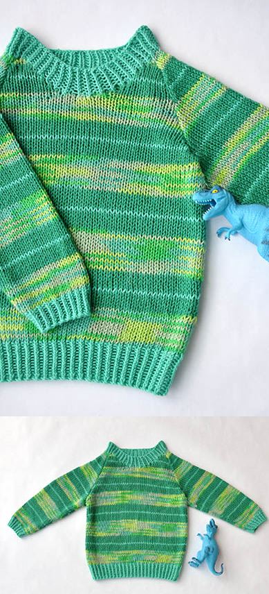 Free Knitting Patterns fir a Baby and Kids Sweater Stripe-o-saurus