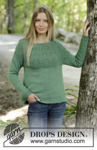 Free Knitting Pattern for a Lace Yoke Sweater Green Echo