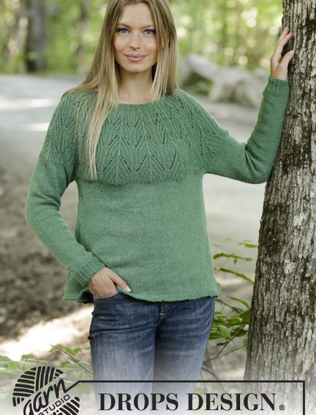 Free Knitting Pattern for a Lace Yoke Sweater Green Echo