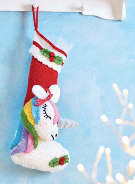 Free Knitting Pattern for a Unicorn Christmas Stocking