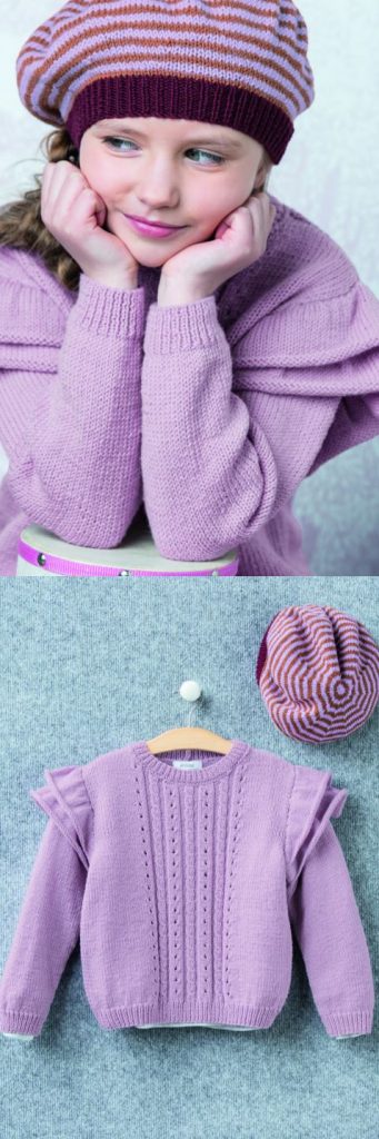 Free Knitting Pattern for a Girls Sweater by Phildar