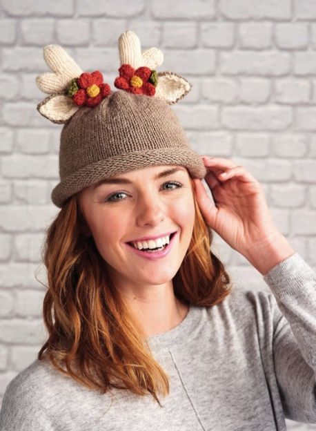 Free Knitting Pattern for a Reindeer Hat And Headband For Adults And Children